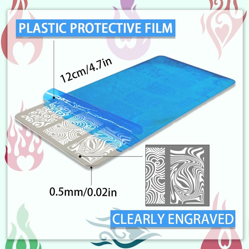PH PandaHall 3pcs Love Flame Nail Art Stamping Plate, 54 Patterns Nail Art Stencils Fire Heart Nail Stamp Plate Stainless Steel Nail Image Plate for Valentine DIY Print Manicure Salon Nail Design