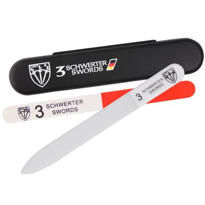 3 Swords Germany - Brand Quality Clear Double Sided Glass Nail File for Women &amp; Girls, Perfect for Natural Fake Gel Artificial Acrylic fingernail, incl. Nail Buffer &amp; Tube case for Travel (313)