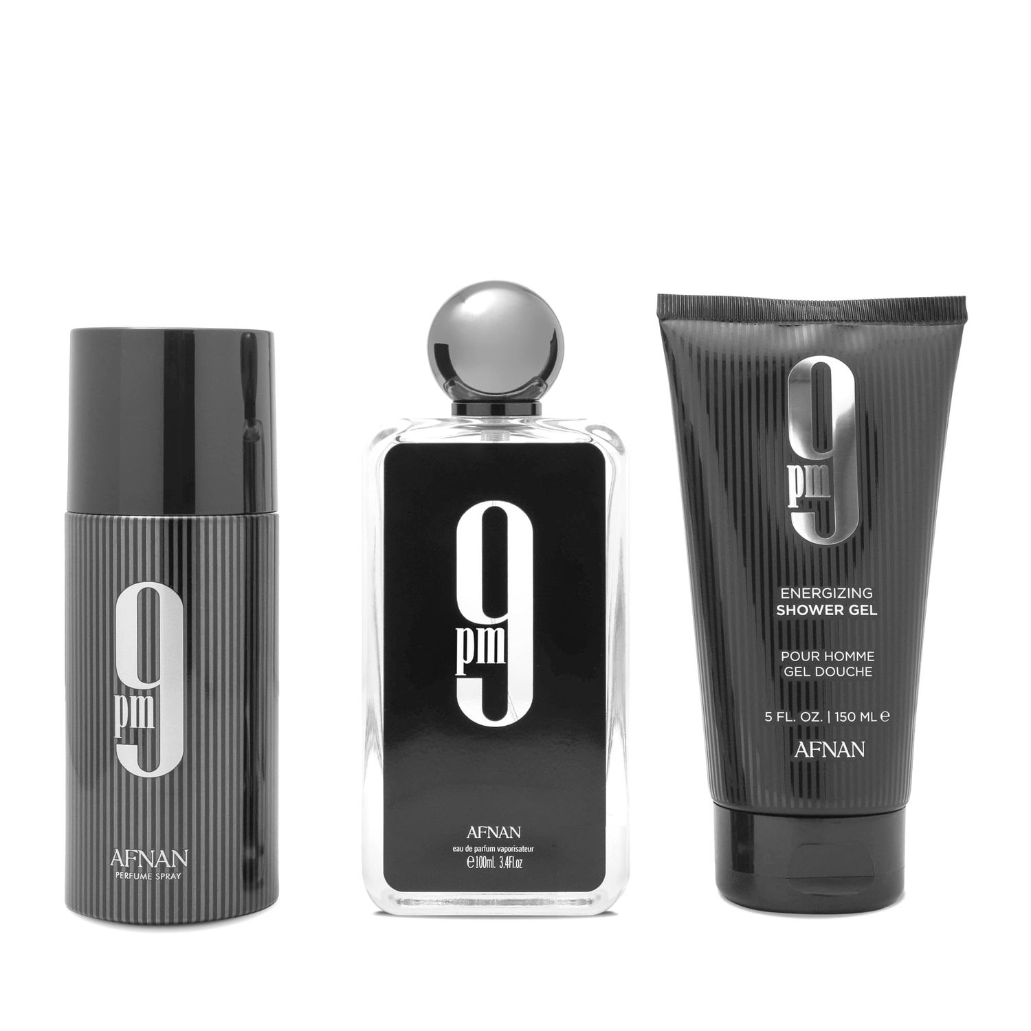 Afnan 9 PM Luxury Perfume Gift Set - Eau De Parfum (3.4 Oz), Deodorant (5.0 Oz), Shower Gel (6.7 Oz)