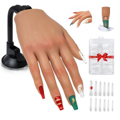 Veikmv Nail Silicone Practice Hand For Acrylic Nails Practice Fake Hand Nail Art Training Tools Hand Tattooed Nail Jewelry Showcase Supplies Manicure Beginners suits