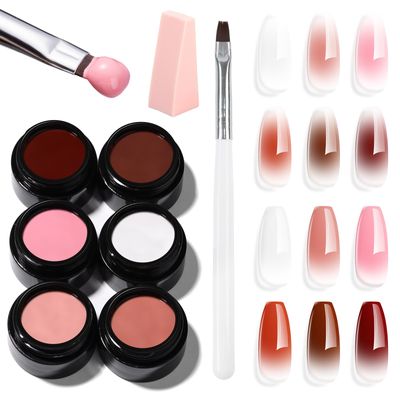 Makartt Ombre Gel Nail Polish Kit - 6 Colors Gradient Blush Effect, Upgrade Pat Painting Gel with Nail Sponge &amp; Drawing Brush for Ombre Winter Manicure White Pink Brown Nude