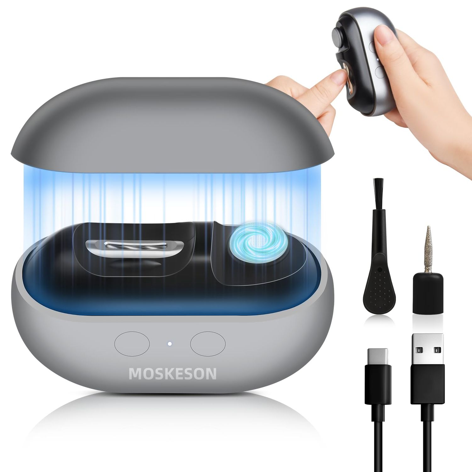 Electric Nail Clipper: 3-in-1 Automatic Fingernail Trimmer, Polisher &amp; Clip Storage with LED Light, USB Rechargeable &amp; 2 Speed Gears Automatic Safety Nails Cutter for Baby Kids Adult Seniors (Grey)