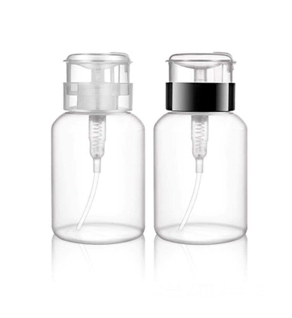 2 Pcs 200ml(6.8oz) Pump Dispenser Bottle for Nail Polish Remover Push Down Empty Plastic Makeup Remover Alcohol Liquid Pumping Dispenser Bottle