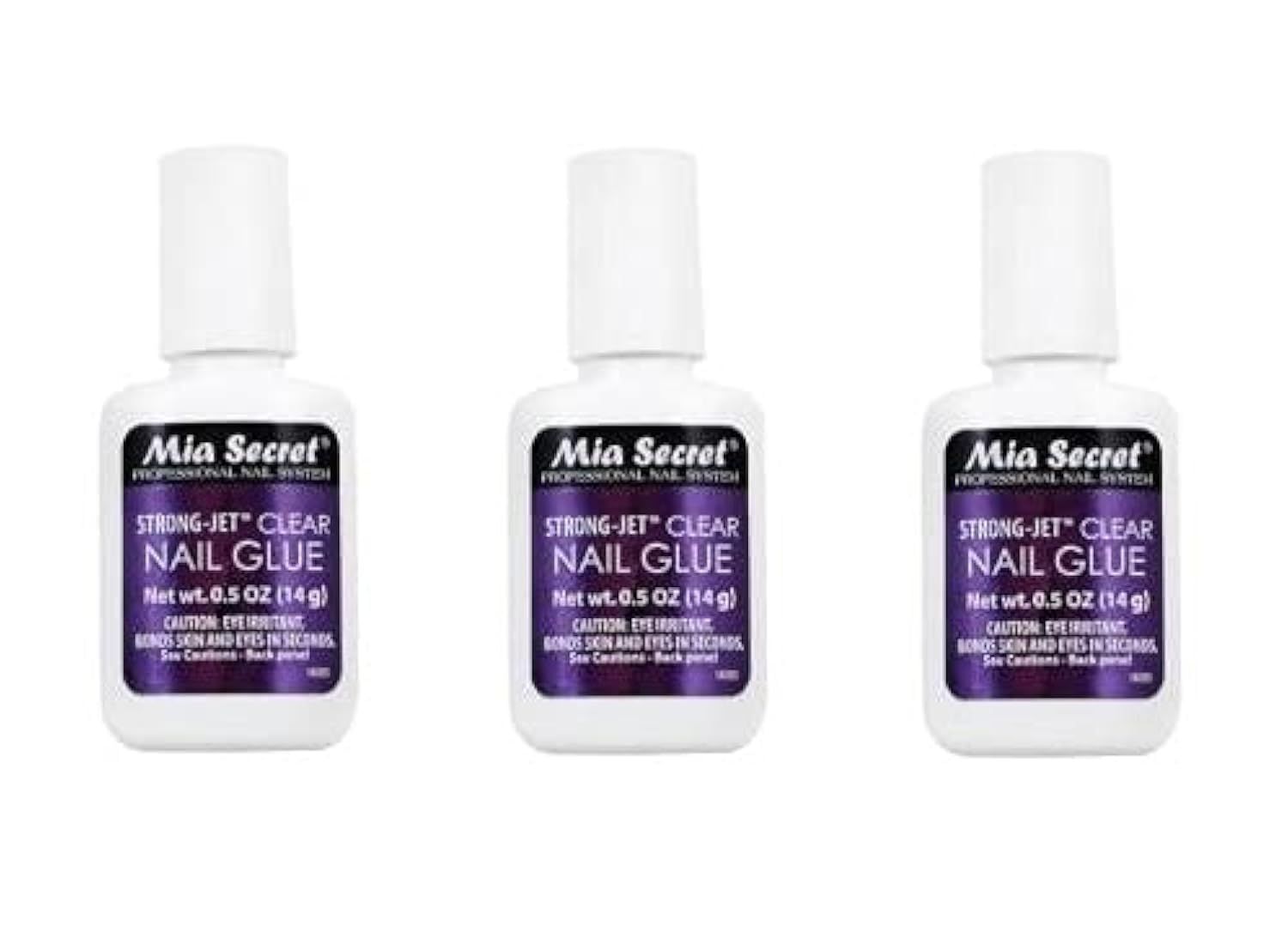 Mia Secret Strong-Jet Clear Nail Glue Brush-On Glue 1/2 oz (335) x 3