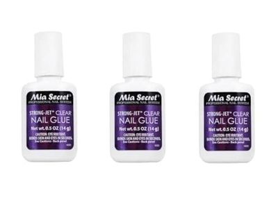 Mia Secret Strong-Jet Clear Nail Glue Brush-On Glue 1/2 oz (335) x 3