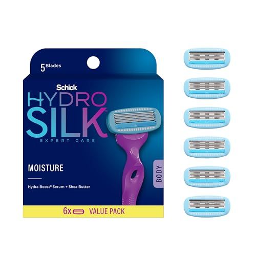 Schick Hydro Silk Moisture Razor Blade Refills, 6 Count | 5-Blade Moisturizing Razors for Women | Womens Moisturizing Razor Refills