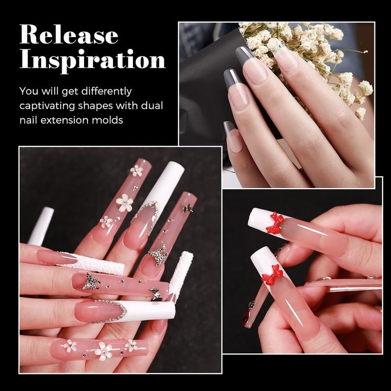 GELLAKTIK Nail Dual Forms for Poly Gel, 288PCS French Nail Forms, 8 Shapes, 12 Sizes Clear Poly Gel Nail Molds for DIY Nail Extension Kit for Salon-Quality Manicures at Home
