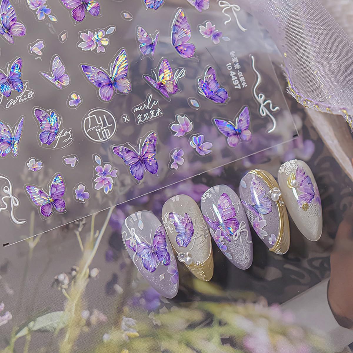 Purple Butterfly Nail Stickers Butterfly Nail Art Stickers Holographic Nail Decals Cute Stickers for Nails Designs Self Adhesive Nail Art Supplies &amp; Decorations for Women Girls 1 Sheet