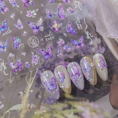 Purple Butterfly Nail Stickers Butterfly Nail Art Stickers Holographic Nail Decals Cute Stickers for Nails Designs Self Adhesive Nail Art Supplies &amp; Decorations for Women Girls 1 Sheet