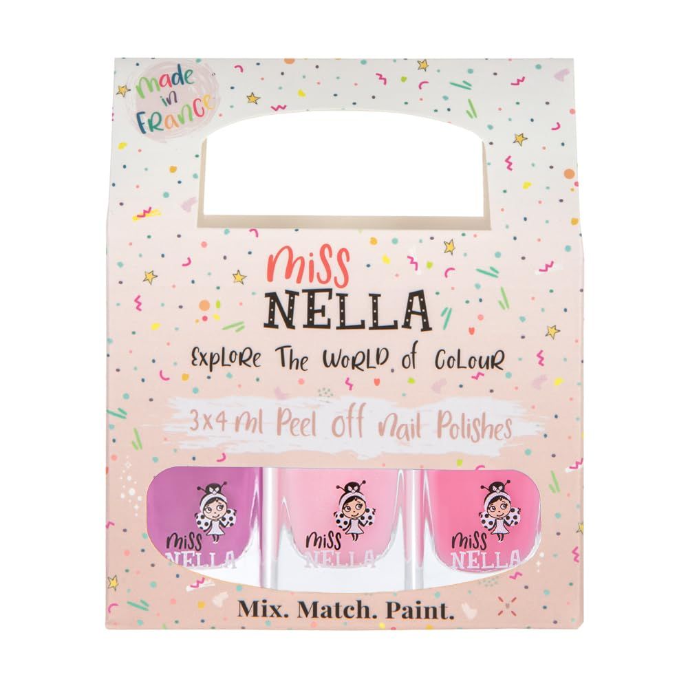 MISS NELLA SWEET LITTLE PACK, Nail Polish Set-Easy Pell off And Water Based Formula, 3 Colors of Nail Glitter set- Cheeky Bunny, Pink A Boo &amp; Little Poppet, Perfect Kids Nail Polish