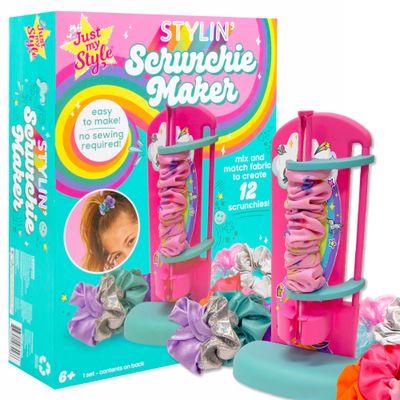 Just My Style D.I.Y. Scrunchie Maker by Horizon Group USA, Design Your Own Colorful Satin Scrunchies Hair Bands, Easy-to-Use Tool &amp; Gemstones Included