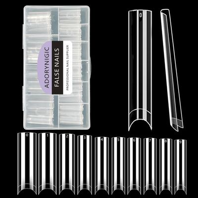 ADORYNIGIC XXL Square Nail Tips, No C Curve Clear Acrylic Nails Tapered Square 500 pcs Flattened Half Cover False Nails for Salons and DIY French ABS 10 Sizes