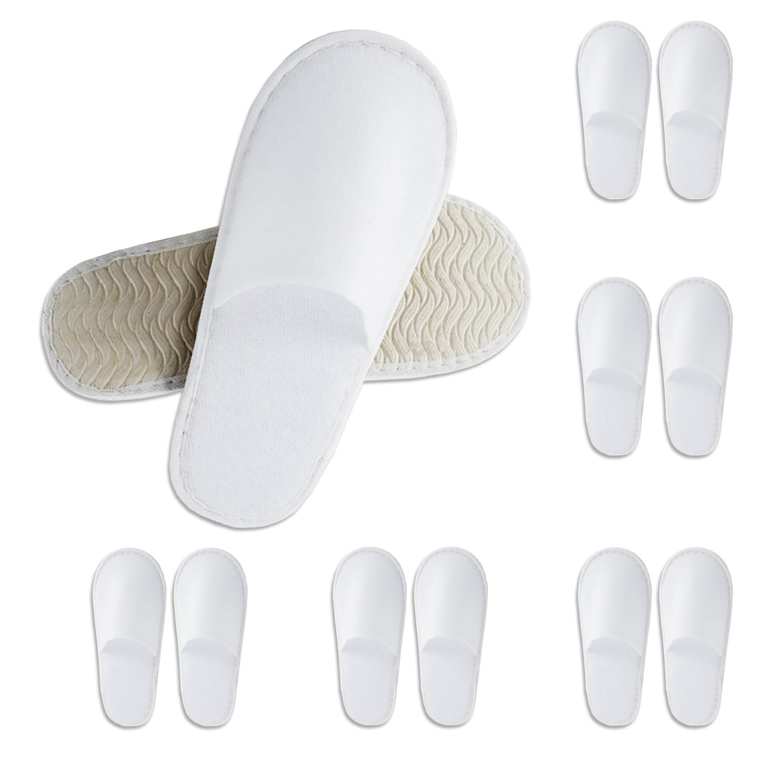 CarryEpic Disposable Slippers for Guest, 6 Pairs Spa Hotel House Slippers for Shoeless Home Bulk Indoor Slippers for Women Men Pantuflas Desechables Para Invitados White