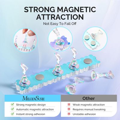 MelodySusie Nail Stand for Press Ons, 2 Sets Blue Acrylic Magnetic Base for Painting Display Holder with Reusable Adhesive Putty for Home DIY Salon Supplies