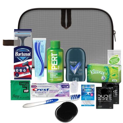 Convenience Kits International Mens Premium 15-Piece Assembled Travel Kit Featuring: Gillette and Barbasol Shave Products
