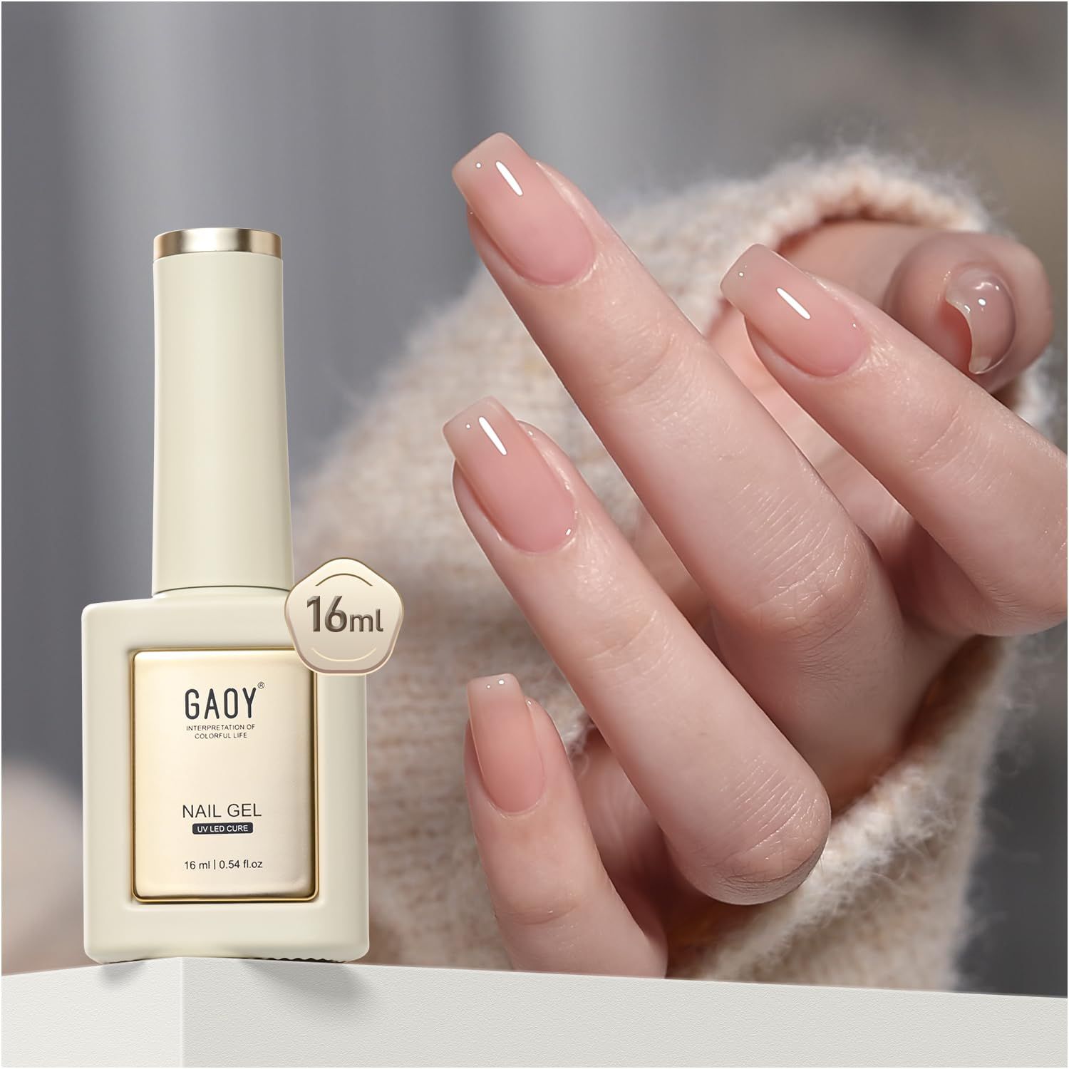 GAOY Nude Jelly Gel Nail Polish, 16ml Sheer Translucent Netural Soak Off Gel Polish, UV Light Cure for Nail Art DIY at Home, 2982 Natural Pink