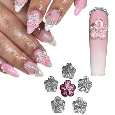 Set 10Pcs -Clear -Gel 3D -Flowers -Nails -Charms Plain No Rhinestone Gems Handmade by Gel, Design For Medium &amp; Long Nail, 3D Flower Nail Art Floral Salon Decor For Women(Medium, ApricotBlossom Clear)