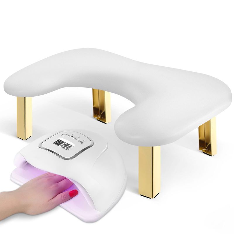 Nail Arm Rest, Arm Rest for Nails Tech, PU Leather Nail Tech Arm Rest, U-Shaped Hand Rest for Nails Tech, Foldable Manicure Hand Rests for Foot Hand Rest, White