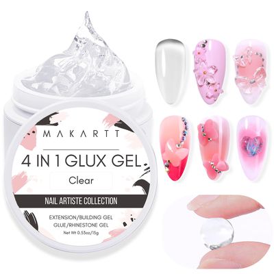 Makartt Solid Builder Nail Gel, 3D Gel Nail Art 4 in 1 Non-sticky for Extension UV Glue for Acrylic Nails Rhinestones 3D Sculpture Hard Gels UV/LED Lamp Required Clear 15ml