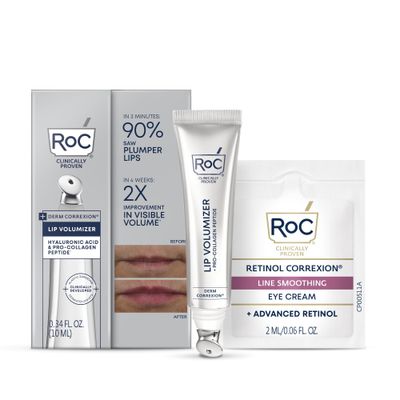 RoC Derm Correxion Lip Volumizer - Lip Plumper Peptide Treatment Hyaluronic Acid &amp; Vitamin E with Line Smoothing Eye Packette