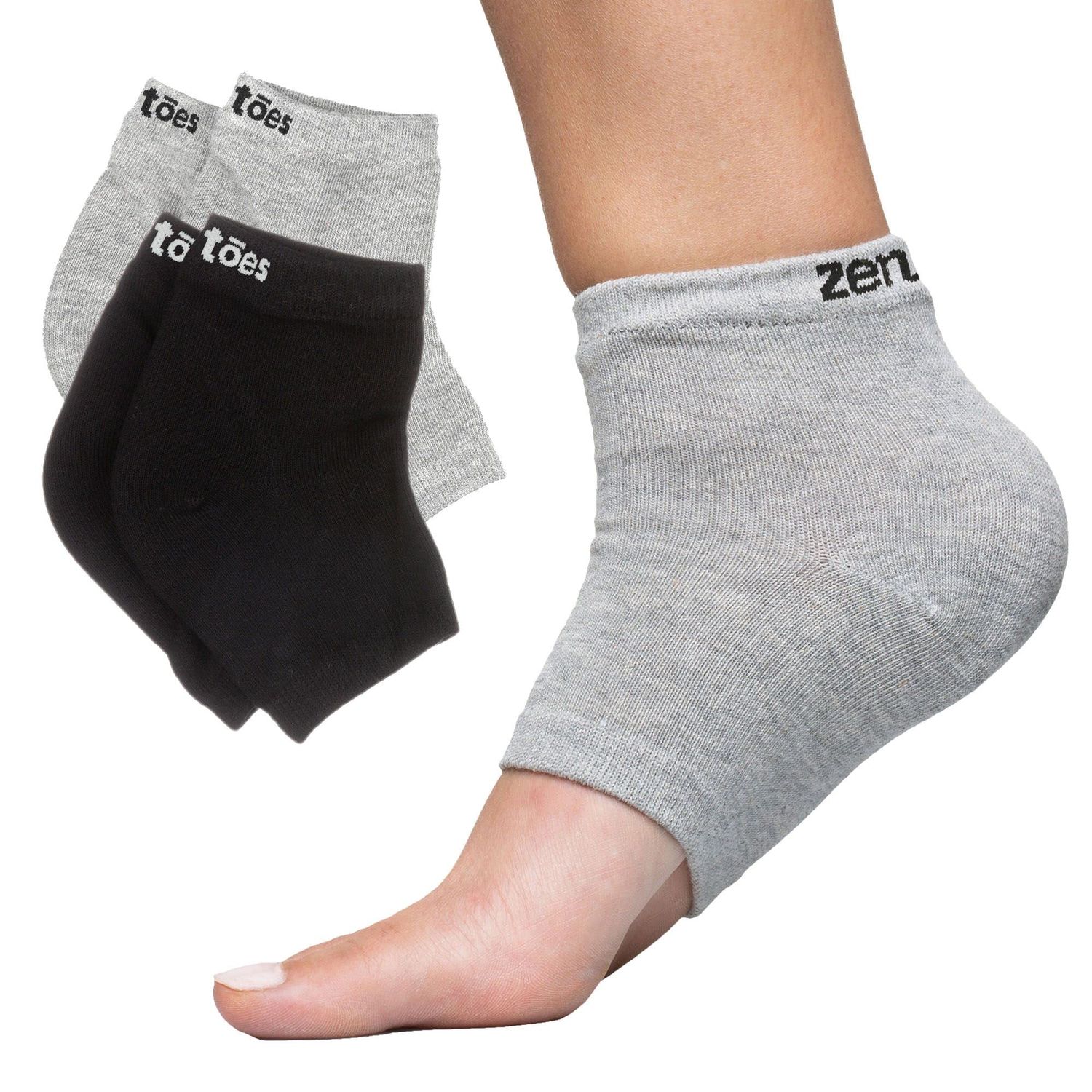 ZenToes Mens Moisturizing Cotton Sleep Socks with Vitamin E, Olive Oil and Jojoba Seed Oil to Soften and Hydrate Dry Cracked Heels (Regular, Gray and Black)