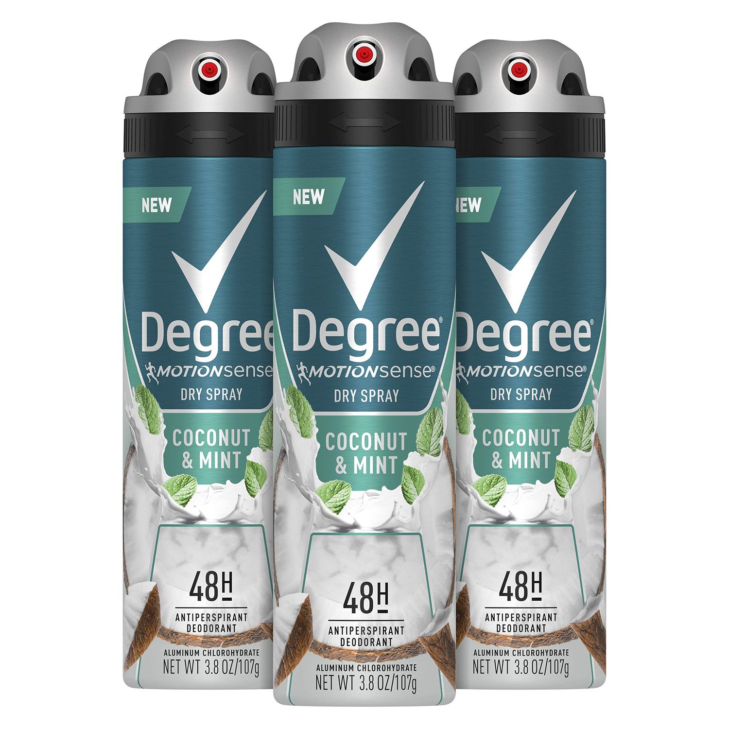 Degree Men Antiperspirant Deodorant Dry Spray Coconut &amp; Mint 3 count 72hr Sweat and Odor Protection Degree for Men 3.8 oz