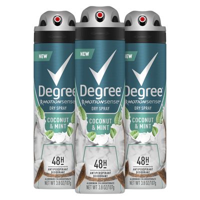 Degree Men Antiperspirant Deodorant Dry Spray Coconut &amp; Mint 3 count 72hr Sweat and Odor Protection Degree for Men 3.8 oz