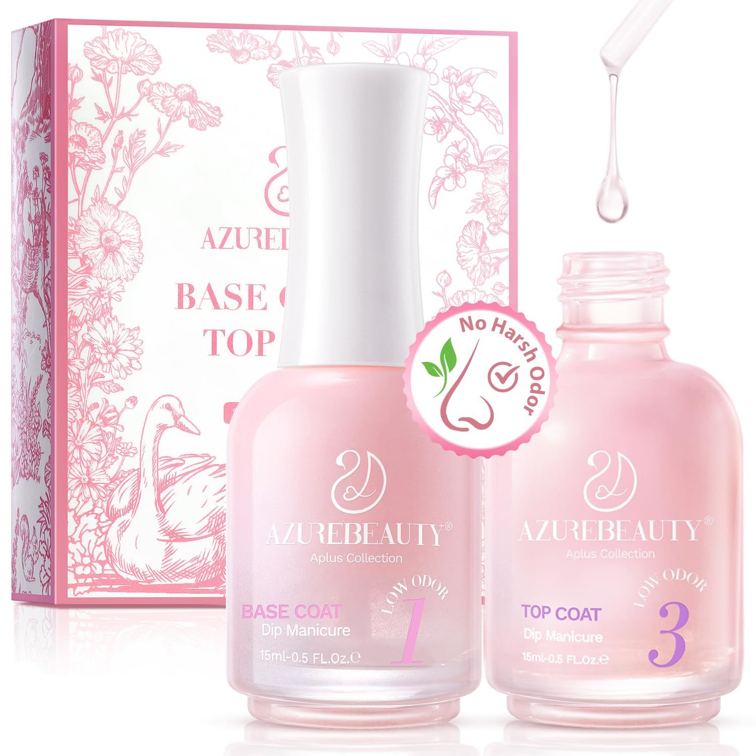 AZUREBEAUTY Dip Powder Liquid Set, 2 Pcs Odorless Base &amp; Top Coat, 15ml/0.5oz, for Nail Kit, Clear Liquid for Manicure