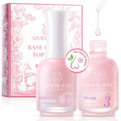 AZUREBEAUTY Dip Powder Liquid Set, 2 Pcs Odorless Base &amp; Top Coat, 15ml/0.5oz, for Nail Kit, Clear Liquid for Manicure