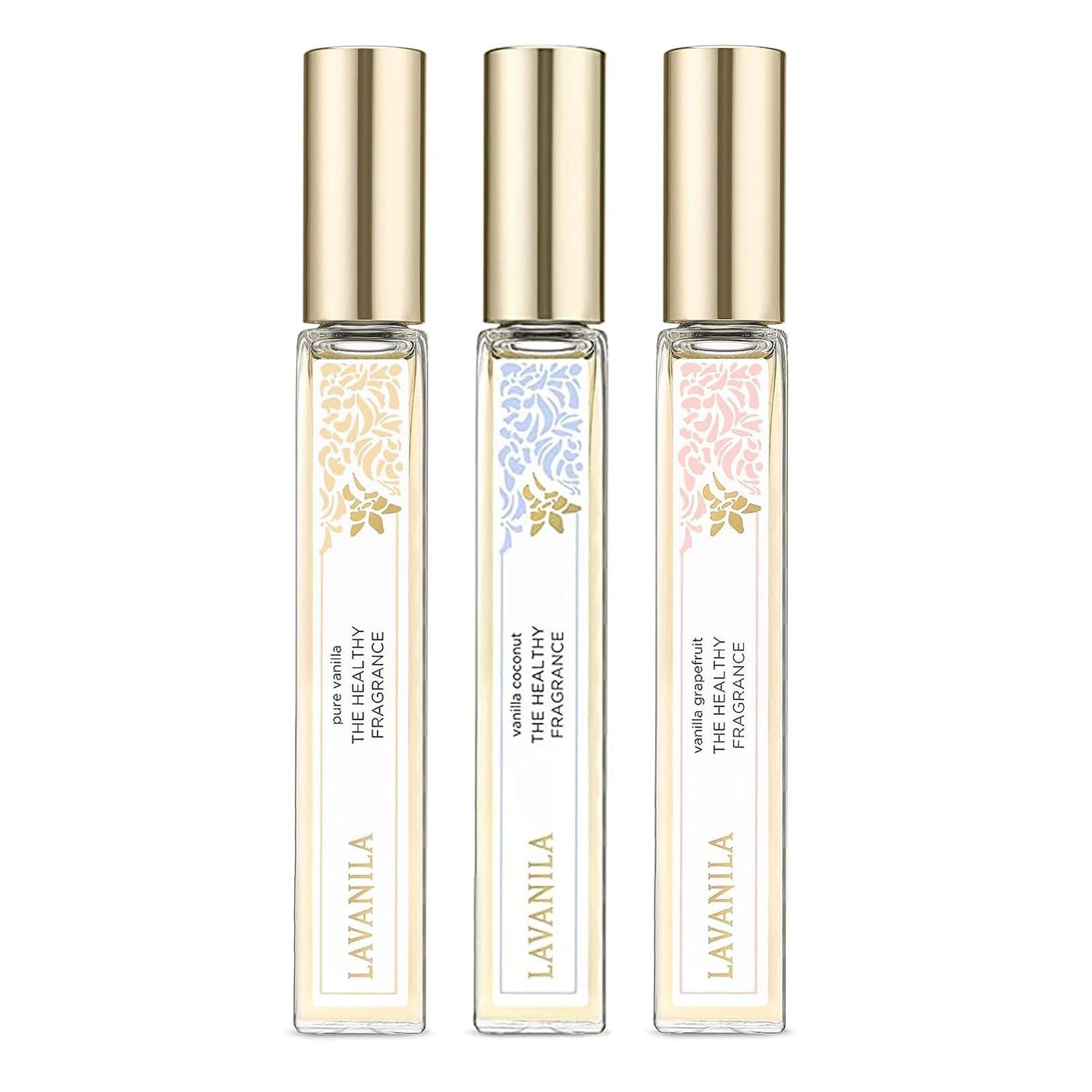 Lavanila Roller Perfume Set of 3 (10ml Each), Includes Pure Vanilla Vanilla Coconut Vanilla Grapefruit - The Healthy Fragrance for Women, Clean and Natural