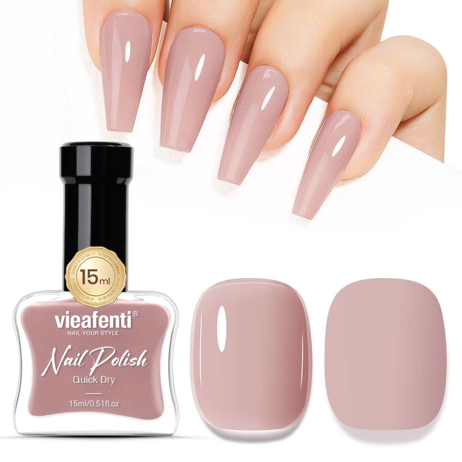 vieafenti Nail Polish Nude 15ml, Fast Dry Nail Polish Long-Lasting Regular Air Dry Oil-Base Nails Polish Natural Vegan Manicure DIY Salon at Home