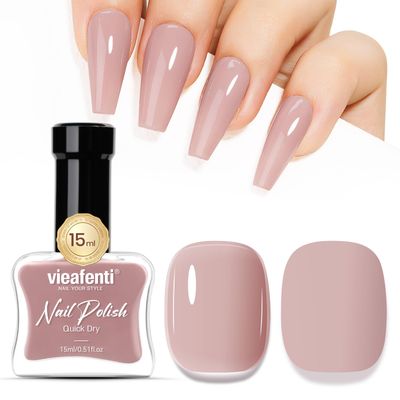 vieafenti Nail Polish Nude 15ml, Fast Dry Nail Polish Long-Lasting Regular Air Dry Oil-Base Nails Polish Natural Vegan Manicure DIY Salon at Home