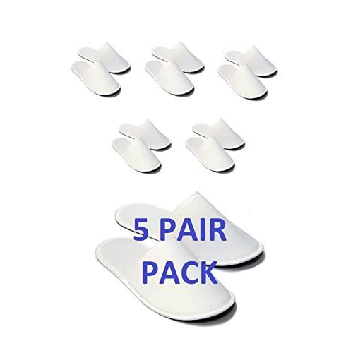 CHOCHILI 5 Pairs Fabric Packed Disposable Hotel Slippers for Airbnb Spa Salon Party Wedding Guests - Fits up to Adult US Men Size 10 &amp; Women Size 11, White