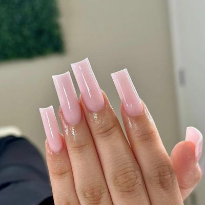 Light Pink Press on Nails Square Long Fake Nails Glossy Solid Color False Nails Full Cover Stick on Nails Acrylic Artificial Nails Glue on Nails for Women Nail Art Decorations 24Pcs