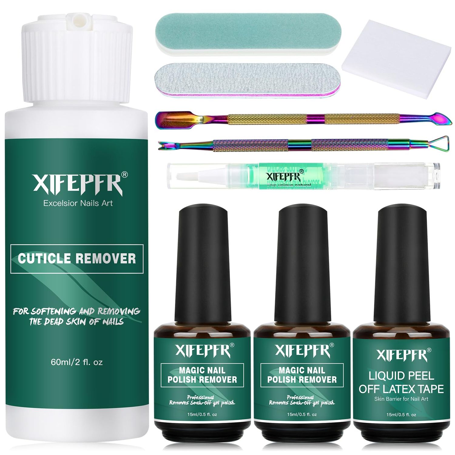 XIFEPFR Gel Nail Polish Remover &amp; Cuticle Remover Kit, Gel Polish Remover with Liquid Latex, Cuticle Remover Cream and Oil, Manicure Tools, Gel Remover for Nails in 2-5 mins
