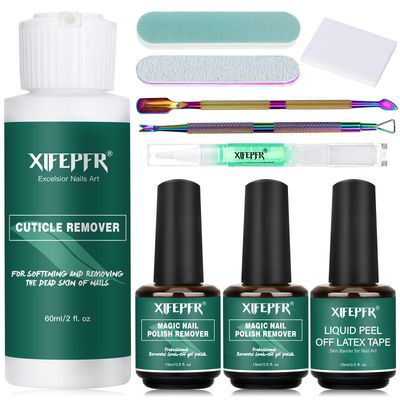XIFEPFR Gel Nail Polish Remover &amp; Cuticle Remover Kit, Gel Polish Remover with Liquid Latex, Cuticle Remover Cream and Oil, Manicure Tools, Gel Remover for Nails in 2-5 mins