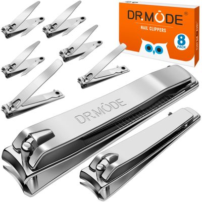Finger Nail Clippers Adult - DRMODE 8 Pack Nail Clippers Bulk for Men Women Sharp Stainless Steel Travel Mini Toenail Clippers and Fingernail Clipper Set Curved Cutter Trimmer with Nail Cleaner/File