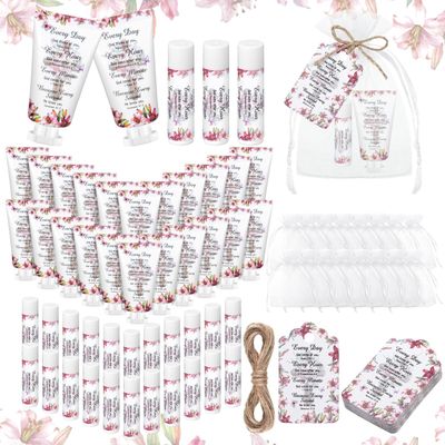 Swiffen 48 Sets Christian Hand Cream and Lip Balm Gift Set Christmas Christian Gift for Women Travel Size Hand Lotion Lip Balm Bulk with Organza Bag and Tag for Baby Shower Mom Holiday Gift(Fresh)