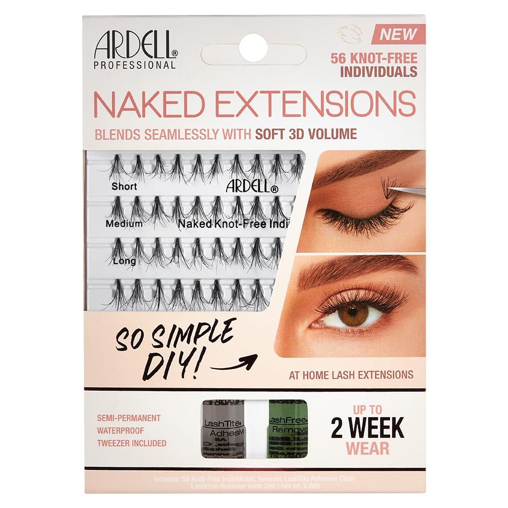Ardell Naked Eyelash Extensions Kit, Knot-free Individual Lashes for Volume &amp; Length, DIY Lash Clusters, 56 Lashes, 1 Pack