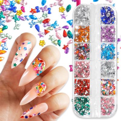 Allstarry Nail Gems, 2500PCS Colorful Rhinestones for Nails, Muliti-Shape Nail Charms and Gems 2-5mm Nail Rhinestones for Bedazzling Gems Jewels for Nails Gem Small Nail Art Charms Nail Supplies