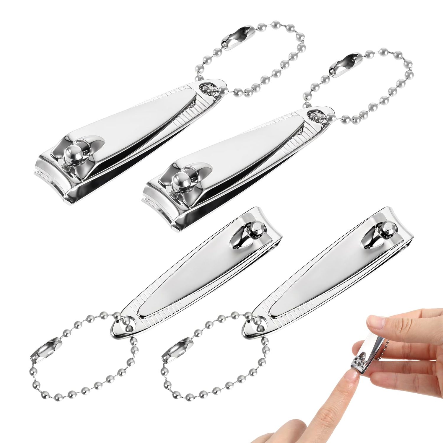 4 Pcs Nail Clipper, 2 Mini Nail Clippers Travel Fingernail Clippers with Keychain and File Stainless Steel Nails Cutters Straight Edge Toenail Clippers for Men Women