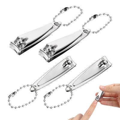 4 Pcs Nail Clipper, 2 Mini Nail Clippers Travel Fingernail Clippers with Keychain and File Stainless Steel Nails Cutters Straight Edge Toenail Clippers for Men Women