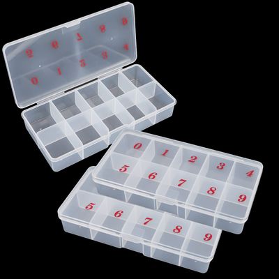 TOSAMZOO 2 Pieces False Nail Tips Transparent Storage Box with 10 Number Spaces Storage Case Container Nail Box Plastic Grid Box for FingernailCrystal, Jewelry, Nail Accessories (Clear)