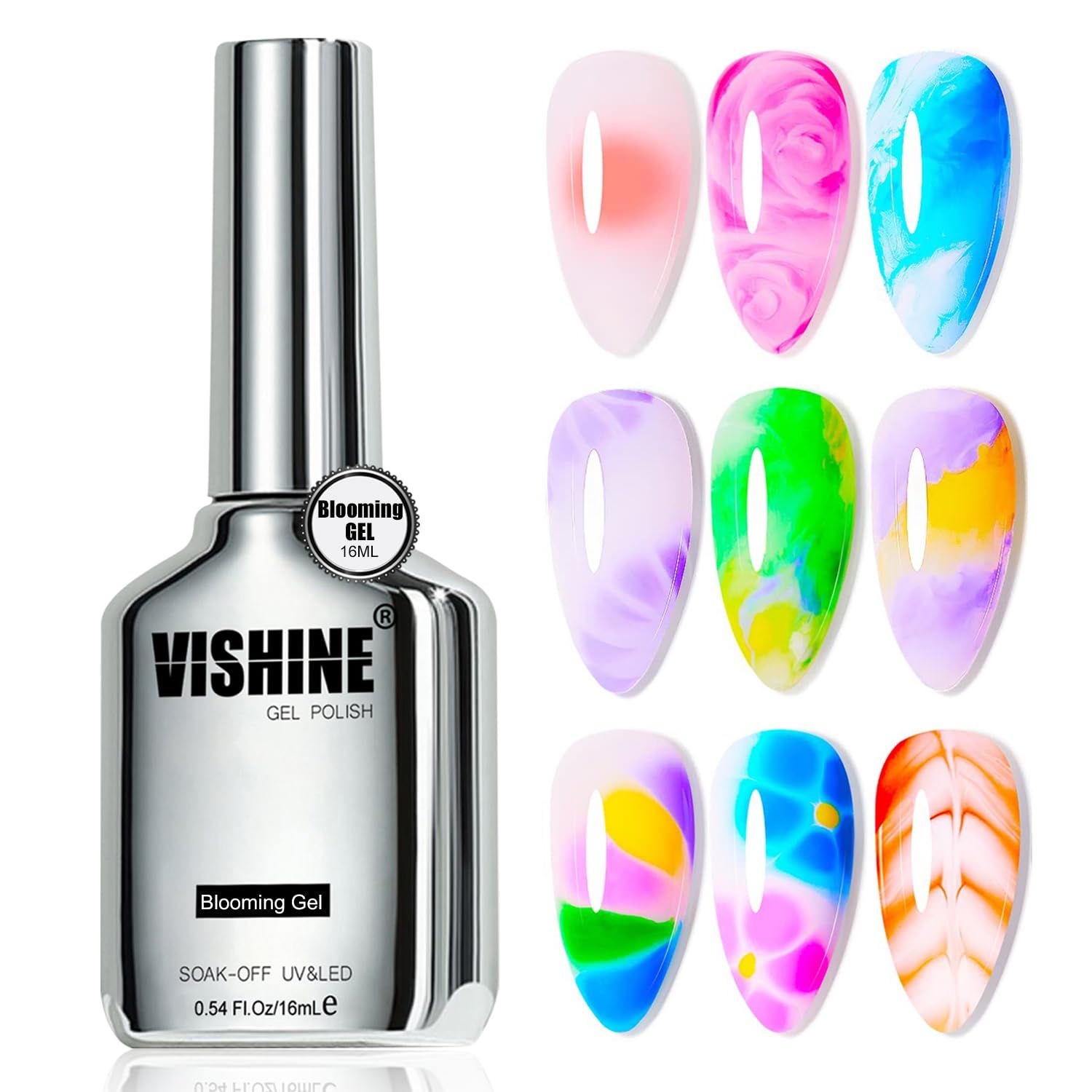 Vishine Blooming Gel 16ml UV LED Soak Off Nail Art Polish for Spreading Effect Marble Nail Polish Gel Paint Nail Designs for DIY Flower Watercolor Magic Manicure Salon Home DIY 0.54 Oz