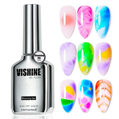 Vishine Blooming Gel 16ml UV LED Soak Off Nail Art Polish for Spreading Effect Marble Nail Polish Gel Paint Nail Designs for DIY Flower Watercolor Magic Manicure Salon Home DIY 0.54 Oz