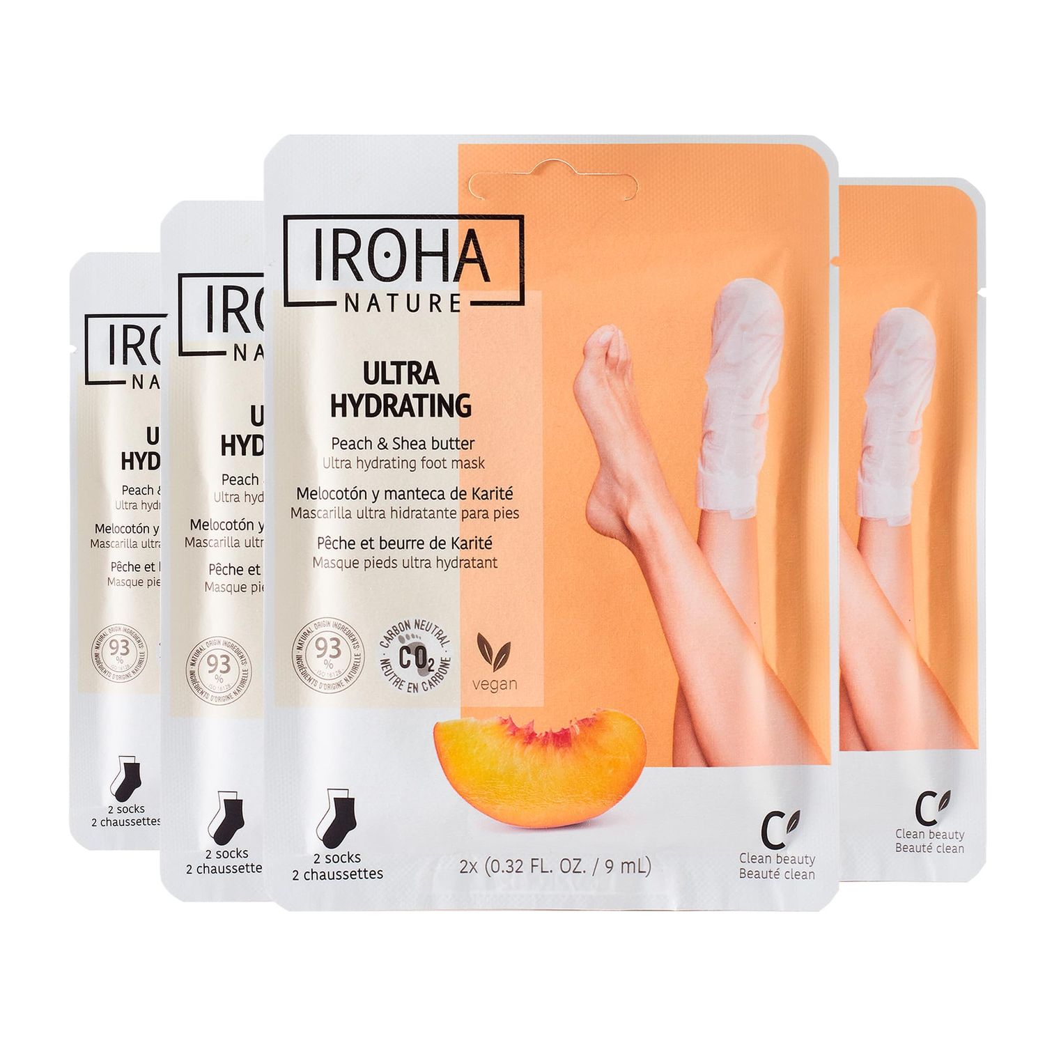 IROHA NATURE - Foot Peel Mask with Peach Extract - Pack of 4 Pairs