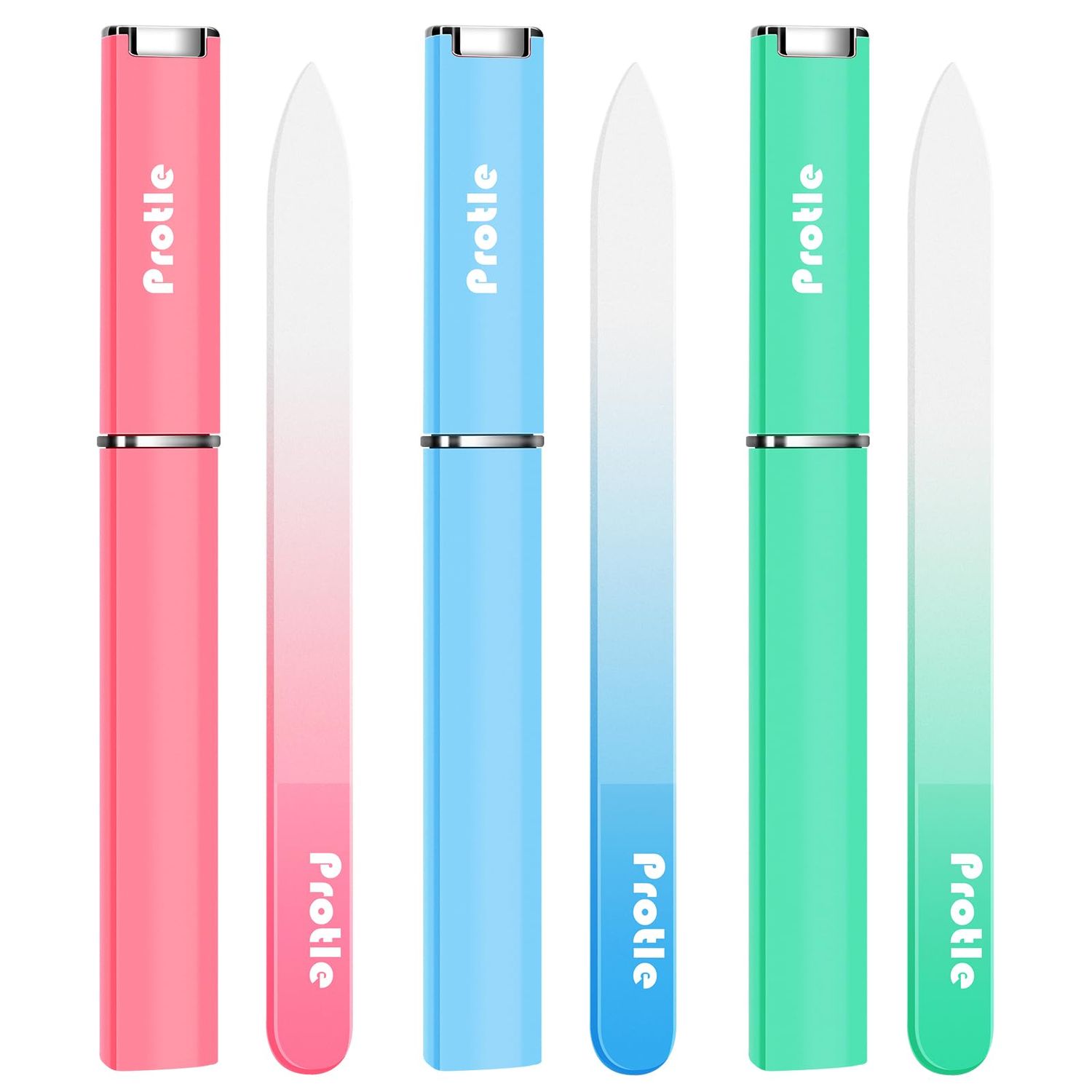 Nail File Glass for Natural Nails3Pack Double Sided Crystal Nail Filer with Case,Professional Czech Glass Fil Etched Gentle Nail Care Stocking Stuffers for Women or Adults, Unique Gifts(Light Color)