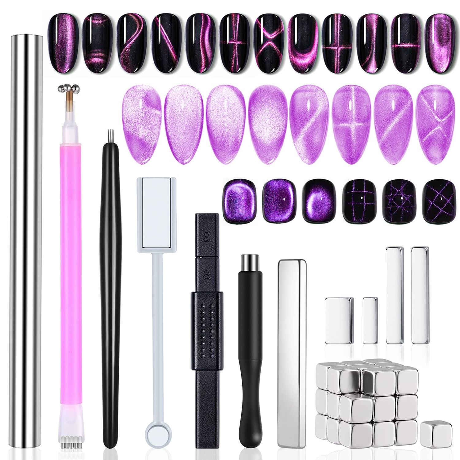 JFIYUOMCI 38Pcs Nail Magnet Set Cat Eye Gel Nail Polish Cat Eye Magnet for Nails 3D Magnetic Cat Eye Gel Polish Nail Art Cat Eye Magnets Sticks Nail Design Tools Nail Art Accessories