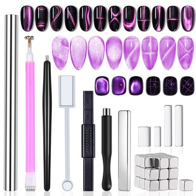 JFIYUOMCI 38Pcs Nail Magnet Set Cat Eye Gel Nail Polish Cat Eye Magnet for Nails 3D Magnetic Cat Eye Gel Polish Nail Art Cat Eye Magnets Sticks Nail Design Tools Nail Art Accessories