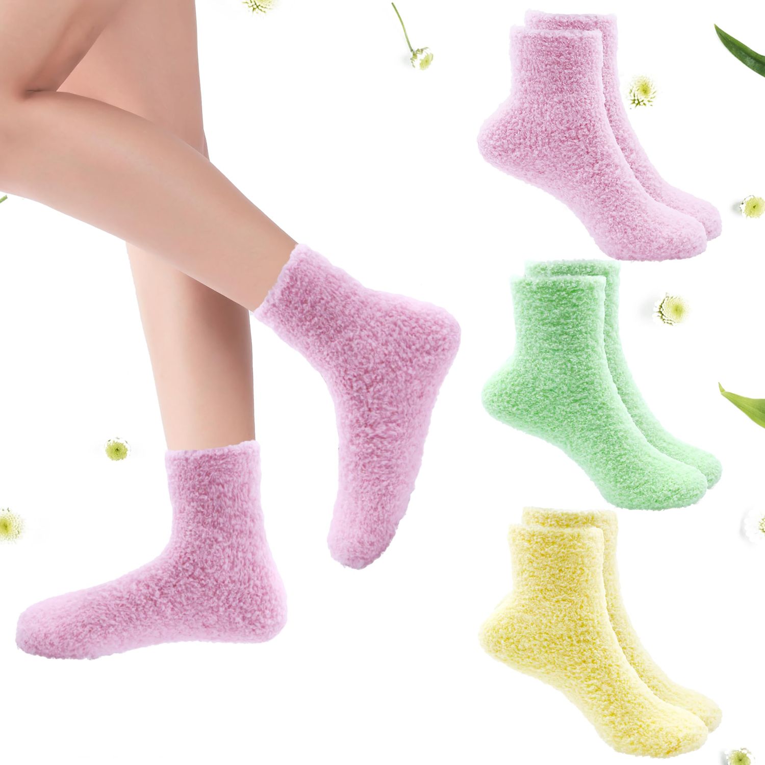 3 Pairs Aloe Moisturizing Socks for Dry Cracked Feet, Sleeping Fuzzy Non-Slip Lotion Socks for Women Men Spa, Foot Care for Repairing Softening Dry Cracked Heel